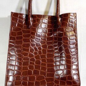 VTG Ralph Lauren Safari Faux Crocodile Embossed Brown Tote Travel